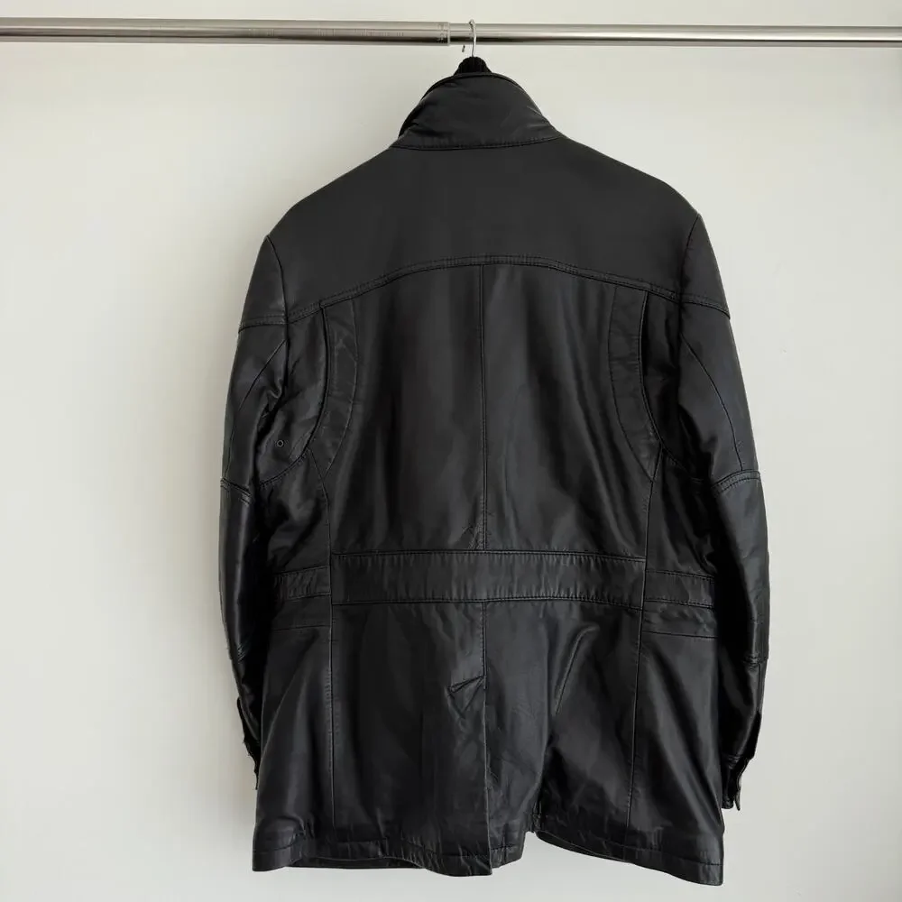 Hugo Boss Leather Jacket Men 38R Black Goatskin Military Field Biker Safari Coat - Picture 6 of 12